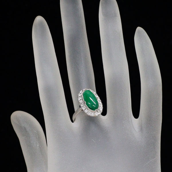 Pt850 翡翠 ダイヤモンド リング 千本透かし 陽刻ヴィンテージ製品