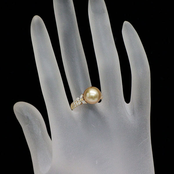 K18YG 白蝶ゴールデンパール ダイヤモンド リング 径約10.3mm D0.50ct