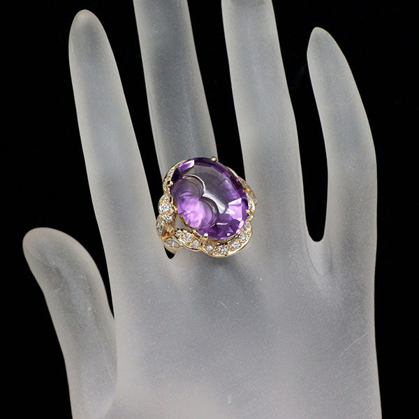 K18YG アメジスト ダイヤモンド リング D0.87ct カービング