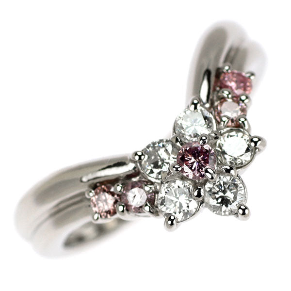 Pt900 天然ピンク ダイヤモンド リング 0.167ct D0.275ct フラワー