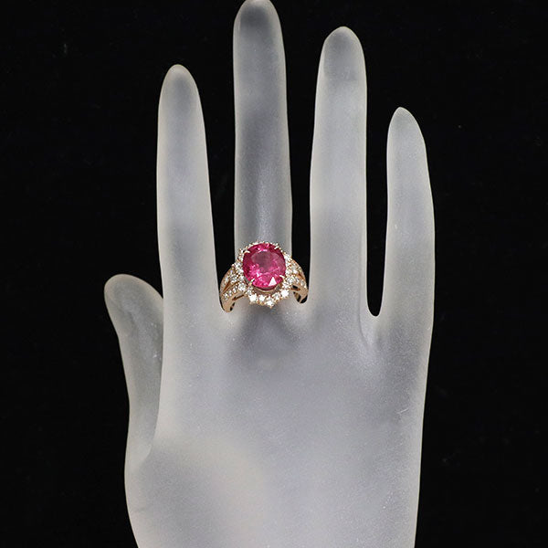K18PG ルベライト ダイヤモンド リング 5.213ct D1.31ct