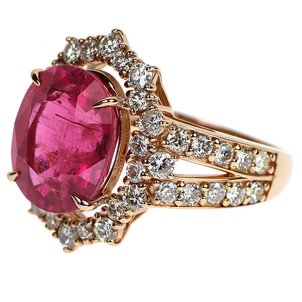 K18PG ルベライト ダイヤモンド リング 5.213ct D1.31ct