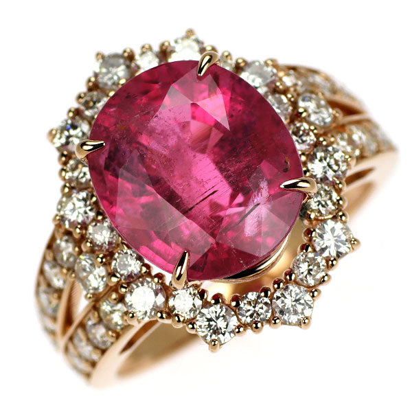 K18PG ルベライト ダイヤモンド リング 5.213ct D1.31ct