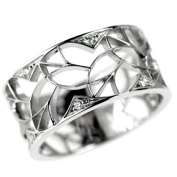 K18WG ダイヤモンド リング 0.06ct リーフ 植物