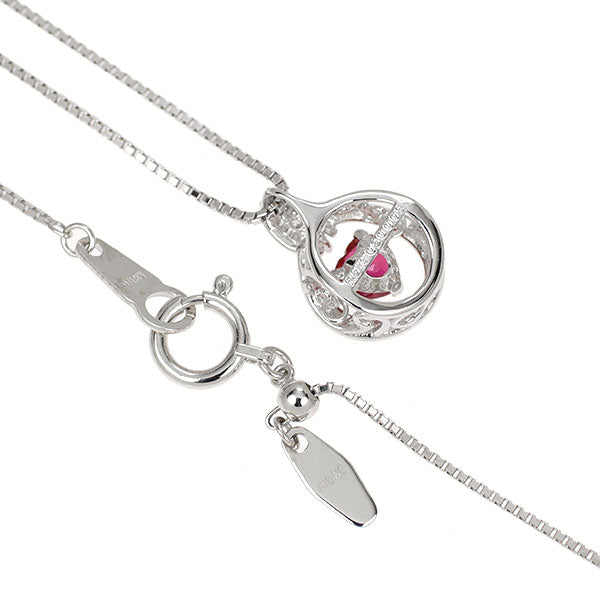 K18WG ハートシェイプ ルビー ダイヤモンド ペンダントネックレス 0.30ct D0.03ct