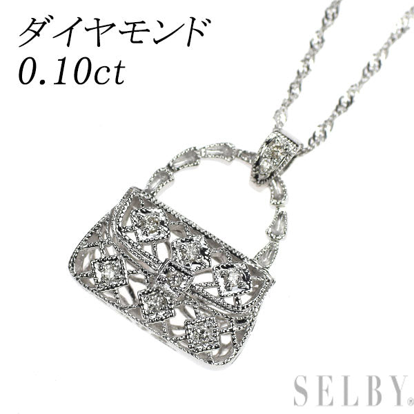 K18WG/ Pt850 ダイヤモンド ペンダントネックレス 0.10ct バッグ
