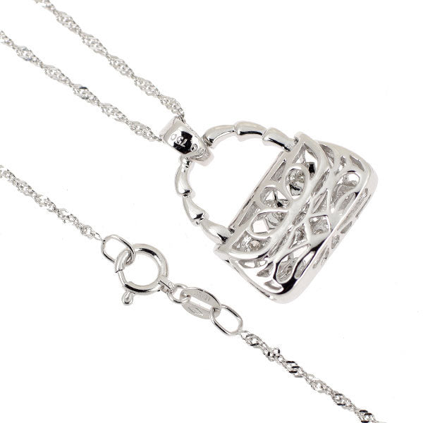 K18WG/ Pt850 ダイヤモンド ペンダントネックレス 0.10ct バッグ
