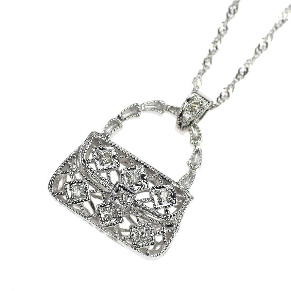 K18WG/ Pt850 ダイヤモンド ペンダントネックレス 0.10ct バッグ
