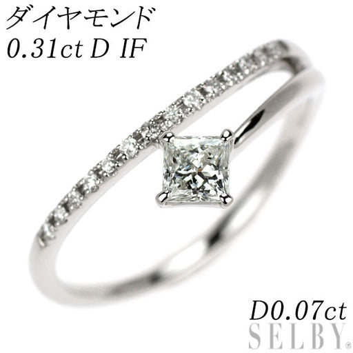 Pt900 プリンセスカット ダイヤモンド リング 0.31ct D IF D0.07ct