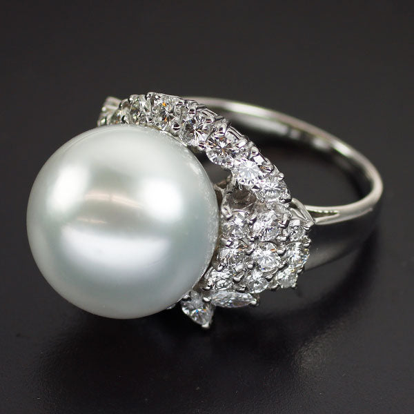 Pt900 白蝶真珠 ダイヤモンド リング 径約15.0mm D2.20ct