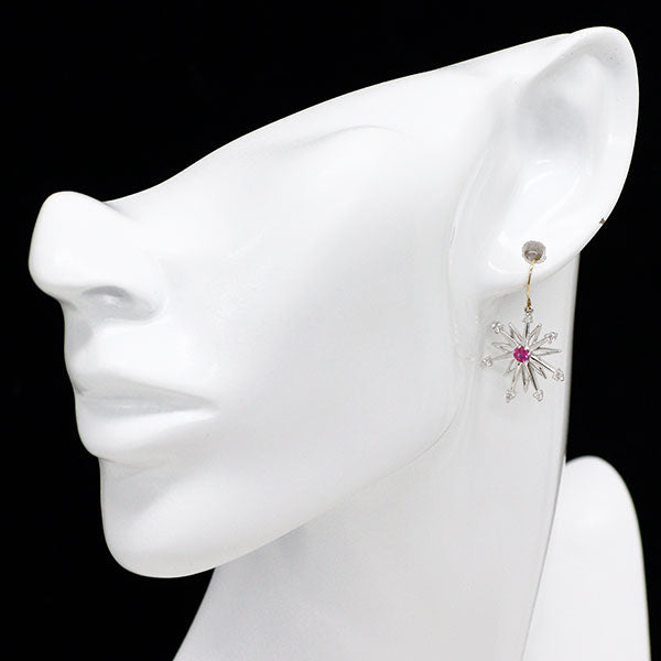 K18YG/WG ピンク サファイア ダイヤモンド ピアス 0.30ct D0.28ct ファイヤーワークス