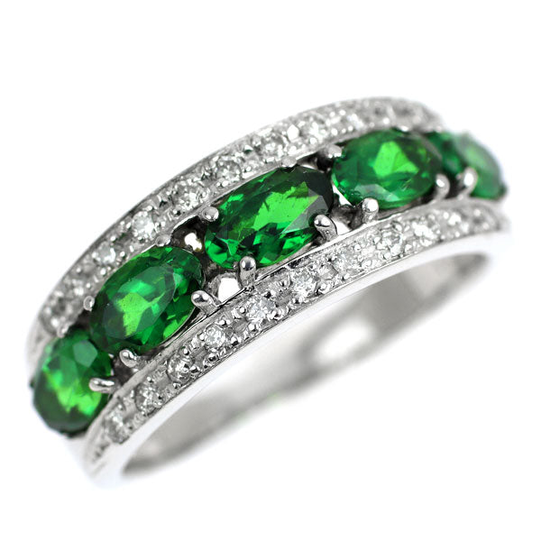 K18WG グリーンガーネット ダイヤモンド リング 1.37ct D0.14ct