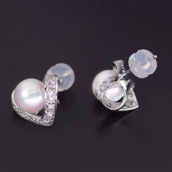 K18WG 花珠アコヤ 真珠 ダイヤモンド ピアス 径約6.7-6.9mm D0.50ct