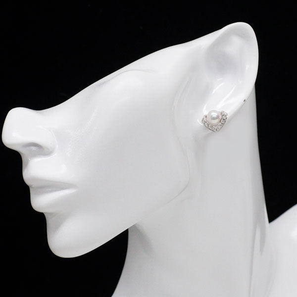 K18WG 花珠アコヤ 真珠 ダイヤモンド ピアス 径約6.7-6.9mm D0.50ct