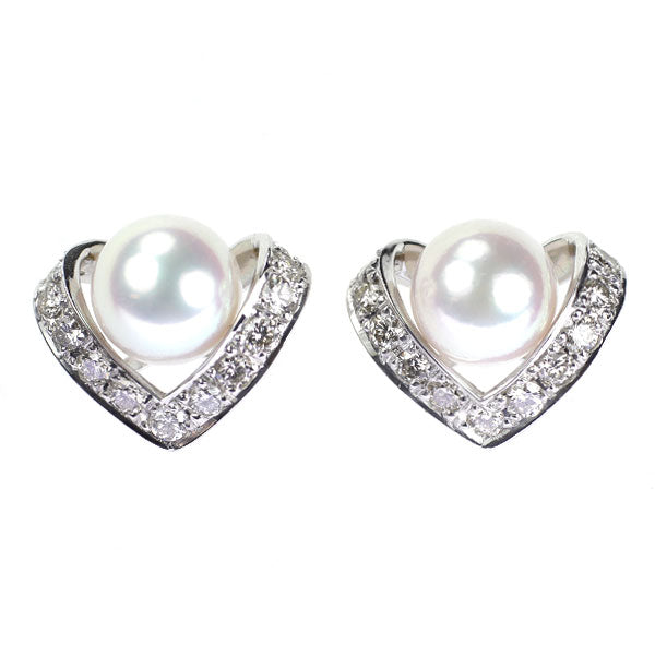 K18WG 花珠アコヤ 真珠 ダイヤモンド ピアス 径約6.7-6.9mm D0.50ct
