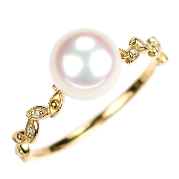 真珠とダイヤモンドリング K18YG アコヤ真珠 ダイヤモンド リング 径約7.9mm D0.02ct — セルビー
