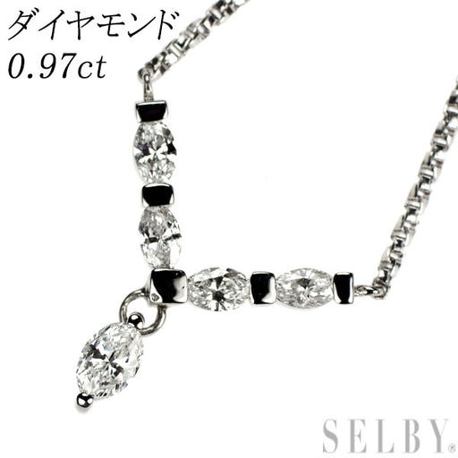 Pt900/ Pt850 マーキス ダイヤモンド ペンダントネックレス 0.97ct