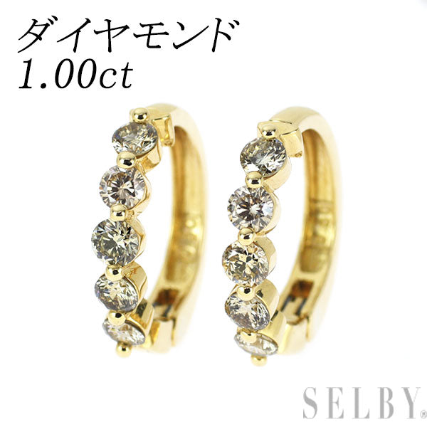 K18YG ダイヤモンド イヤリング 1.00ct フープ