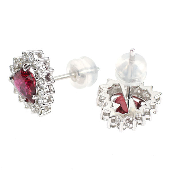K18WG ハートシェイプ ルビー ダイヤモンド ピアス 1.11ct D0.89ct