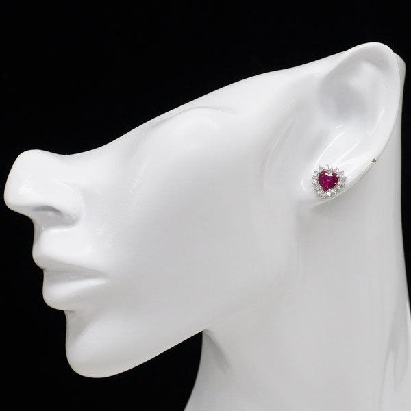K18WG ハートシェイプ ルビー ダイヤモンド ピアス 1.11ct D0.89ct