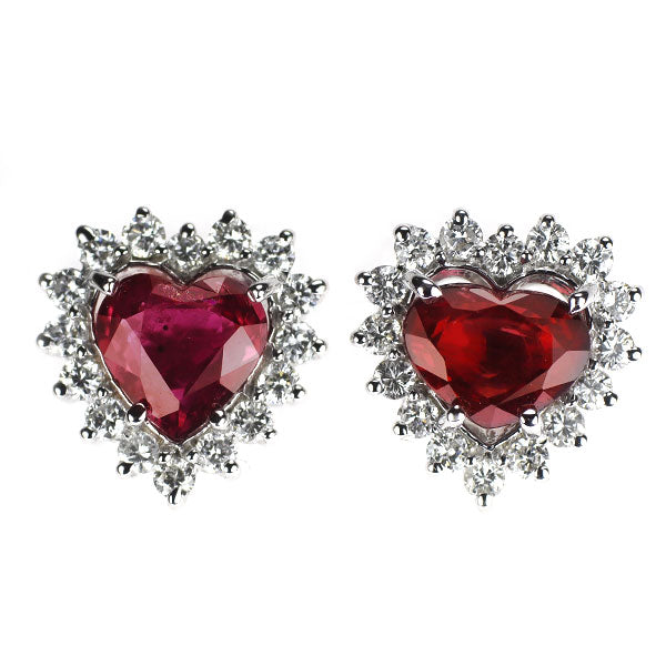 K18WG ハートシェイプ ルビー ダイヤモンド ピアス 1.11ct D0.89ct