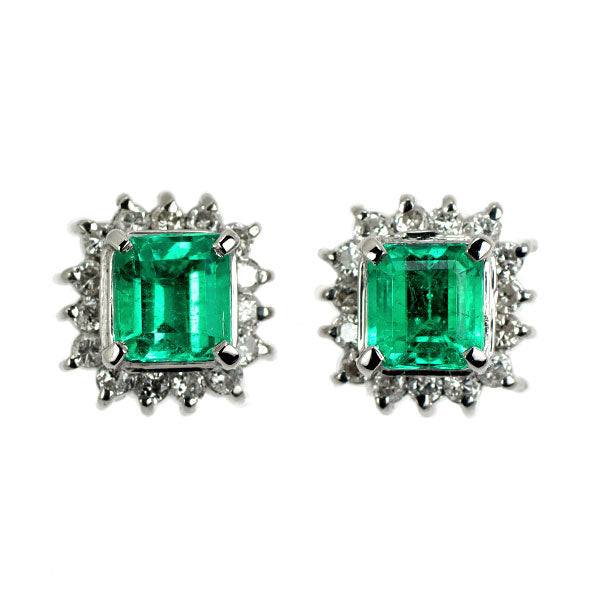 Pt900 エメラルド ダイヤモンド ピアス 0.70ct D0.20ct