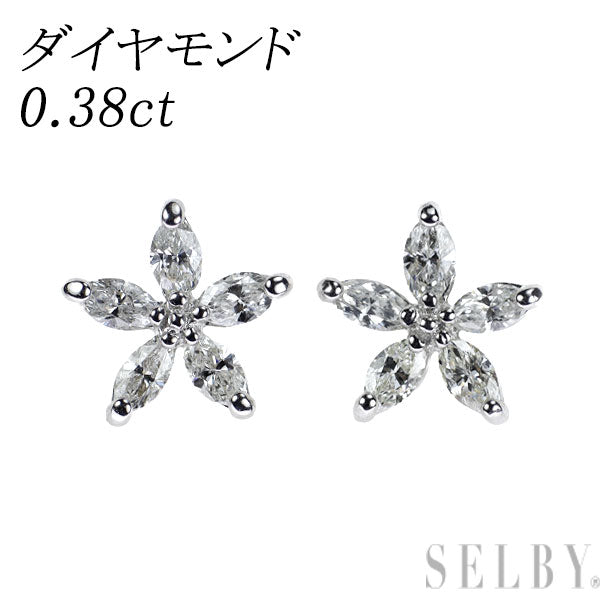 K14WG ダイヤモンド ピアス D0.38ct フラワー