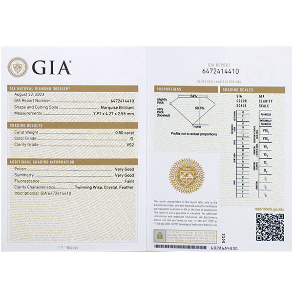 Pt950 マーキスカット ダイヤモンド リング 0.50ct D VS2 VG/VG D0.60ct