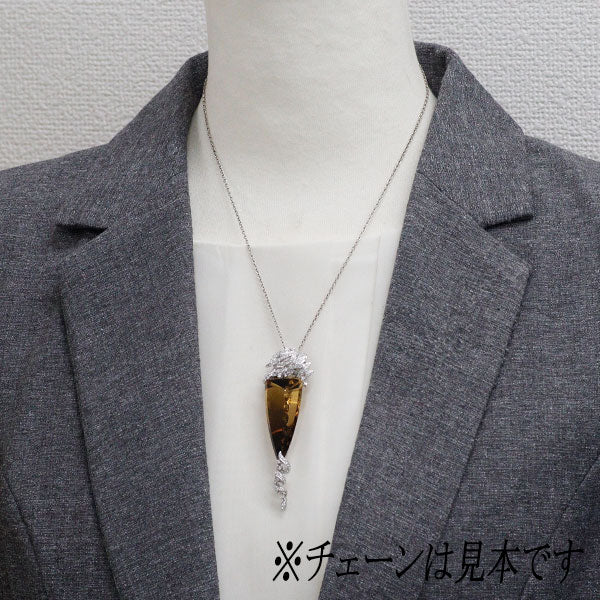 K18WG スモーキー クオーツ ダイヤモンド ペンダントトップ 30.25ct D0.84ct