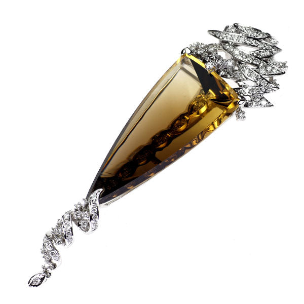 K18WG スモーキー クオーツ ダイヤモンド ペンダントトップ 30.25ct D0.84ct