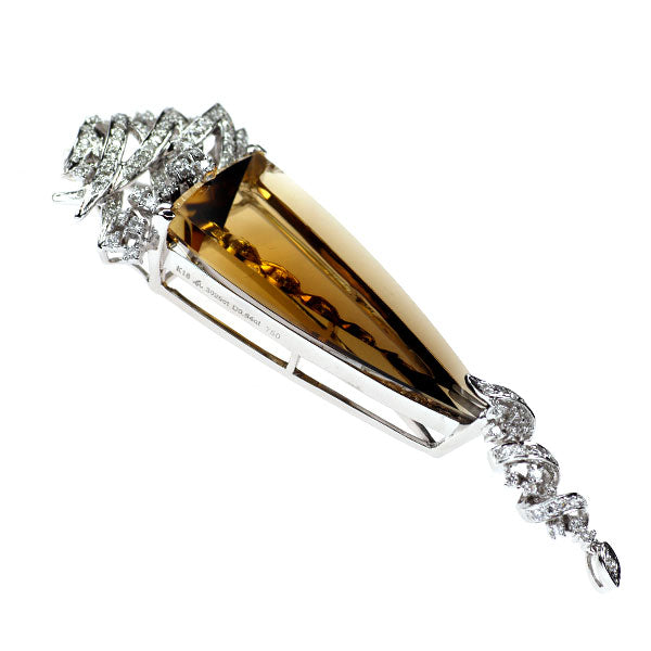 K18WG スモーキー クオーツ ダイヤモンド ペンダントトップ 30.25ct D0.84ct