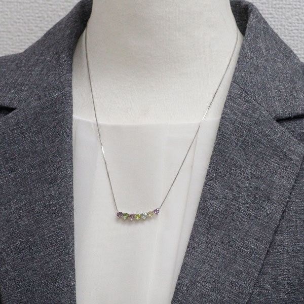 K18WG ハートシェイプ マルチカラー サファイア ペンダントネックレス 1.94ct