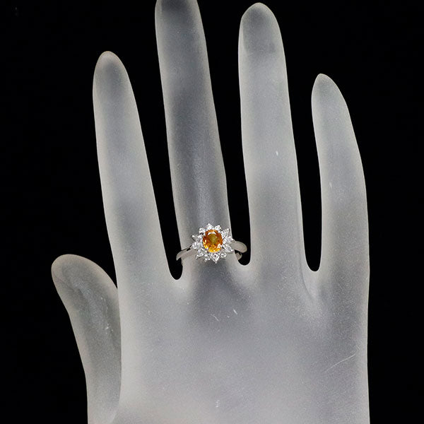 Pt900 ゴールデンサファイア ダイヤモンド リング 0.697ct D0.36ct