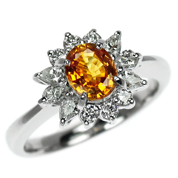 Pt900 ゴールデンサファイア ダイヤモンド リング 0.697ct D0.36ct