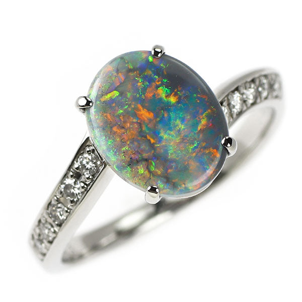 Pt900 ブラックオパール ダイヤモンド リング 1.43ct D0.18ct