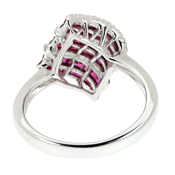 K18WG ルビー ダイヤモンド リング 1.00ct D0.15ct ミステリーセッティング
