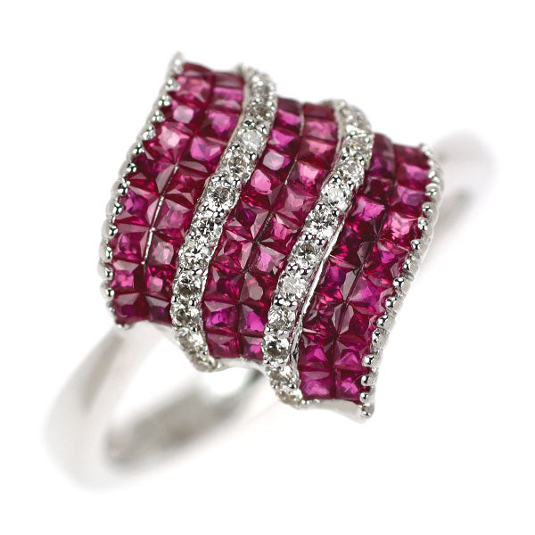 K18WG ルビー ダイヤモンド リング 1.00ct D0.15ct ミステリーセッティング