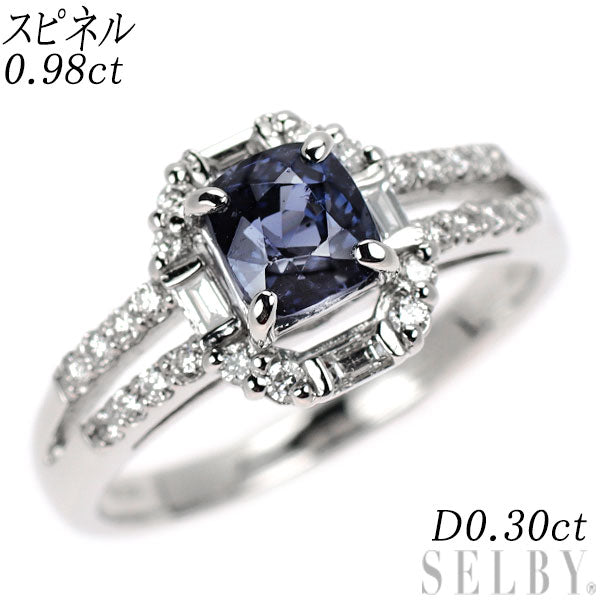 Pt900 スピネル ダイヤモンド リング 0.98ct D0.30ct