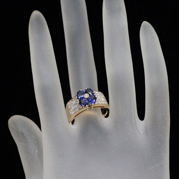 K18YG サファイア ダイヤモンド リング 2.09ct D1.38ct クローバー ミステリーセッティング