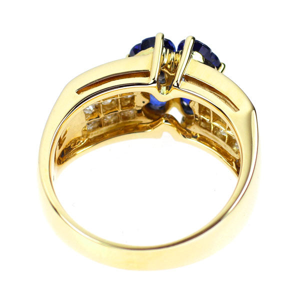 K18YG サファイア ダイヤモンド リング 2.09ct D1.38ct クローバー ミステリーセッティング