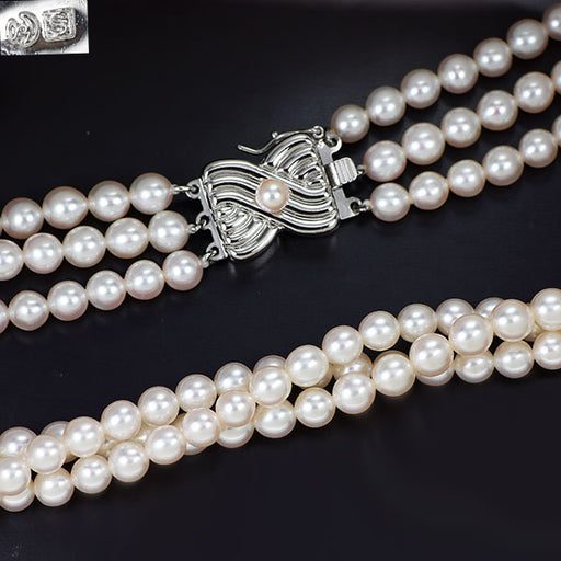 田崎真珠 SV 淡水真珠/パール ネックレス 3連 径約 4.0mm 56cm