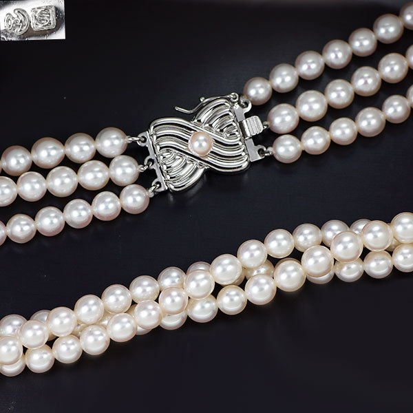 田崎真珠 SV 淡水真珠/パール ネックレス 3連 径約 4.0mm 56cm
