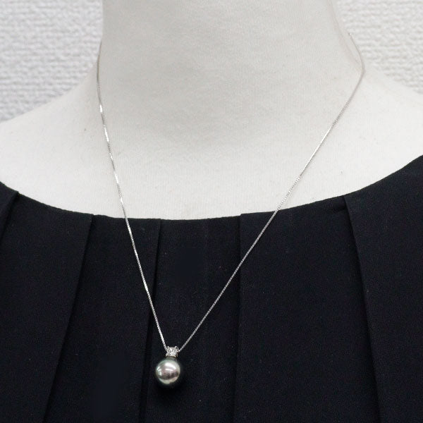 K18WG 黒蝶 真珠/パール ダイヤモンド ペンダントネックレス 径約 11.8mm D0.26ct
