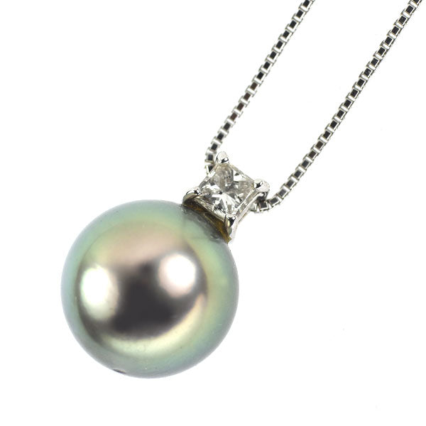 K18WG 黒蝶 真珠/パール ダイヤモンド ペンダントネックレス 径約 11.8mm D0.26ct