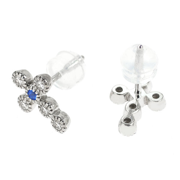 希少 K18WG アウイナイト ダイヤモンド ピアス 0.03ct D0.24ct クロス