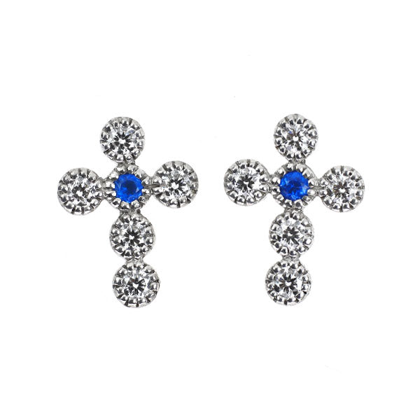 希少 K18WG アウイナイト ダイヤモンド ピアス 0.03ct D0.24ct クロス