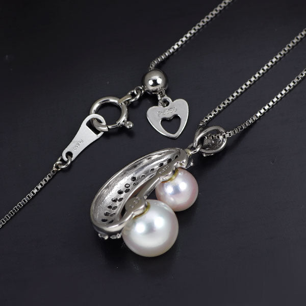Pt900/Pt850 アコヤ 真珠 ダイヤモンド ペンダントネックレス 径約6.1-8.2mm D0.39ct