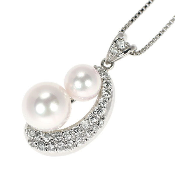 Pt900/Pt850 アコヤ 真珠 ダイヤモンド ペンダントネックレス 径約6.1-8.2mm D0.39ct