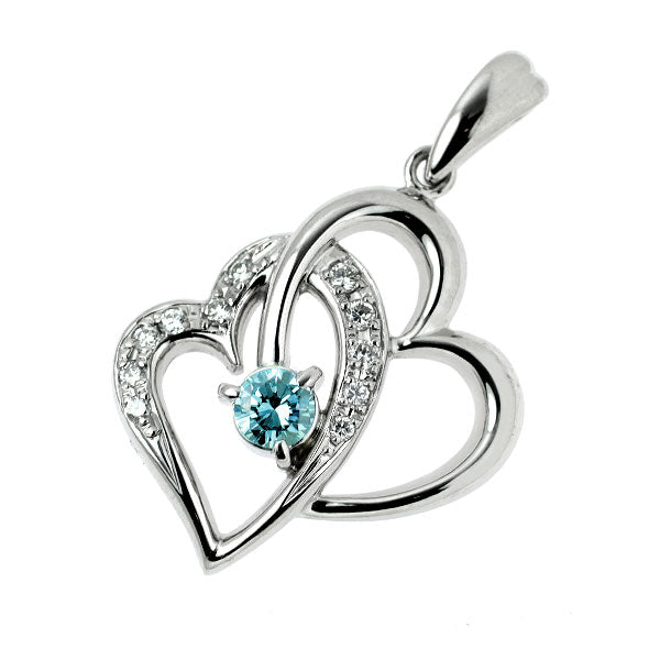 Pt900 トリートブルーダイヤモンド ペンダントトップ 0.24ct D0.14ct ハート