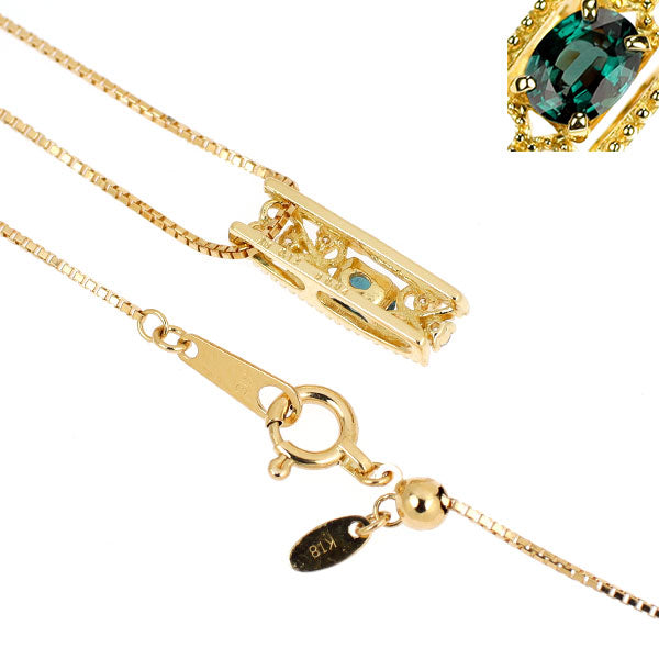 希少 K18YG アレキサンドライト ダイヤモンド ペンダントネックレス 0.12ct D0.04ct